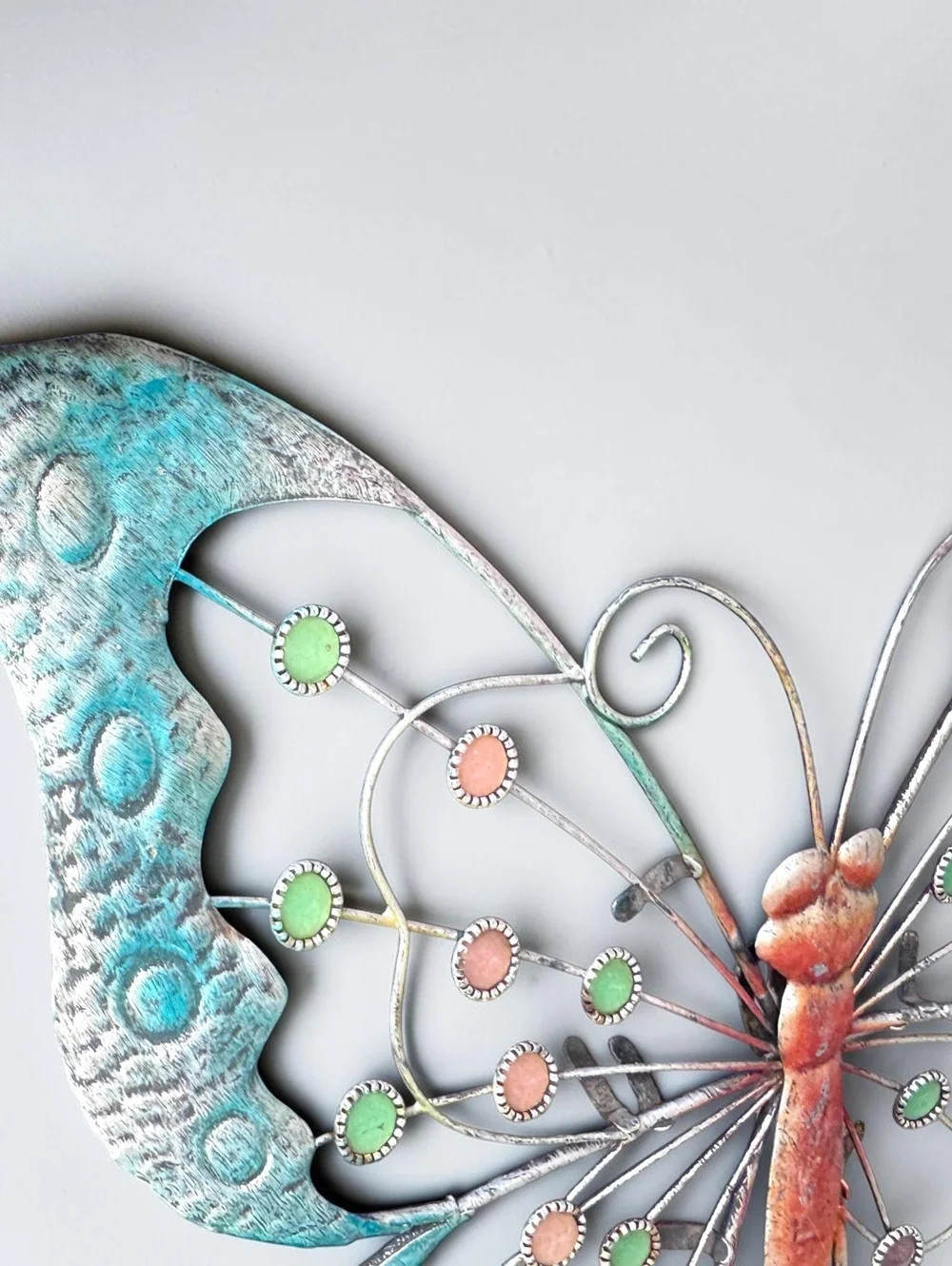Large Metal Butterfly Wall Decor Turquoise Pink Jeweled Garden Art 30 Inch
